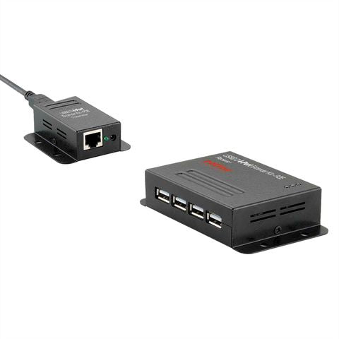 ROLINE USB-Verlängerung – USB zu USB über RJ-45, USB 2.0 (480 Mbit/s), 4× USB-A, bis 50 m – Schwarz