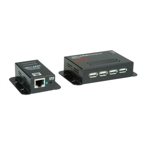 ROLINE USB-Verlängerung – USB zu USB über RJ-45, USB 2.0 (480 Mbit/s), 4× USB-A, bis 50 m – Schwarz