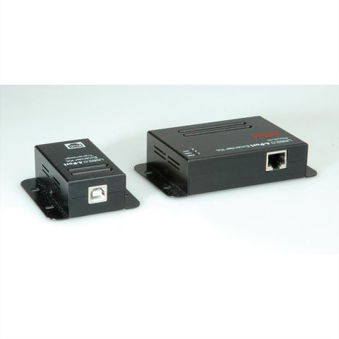 ROLINE USB-Verlängerung – USB zu USB über RJ-45, USB 2.0 (480 Mbit/s), 4× USB-A, bis 50 m – Schwarz
