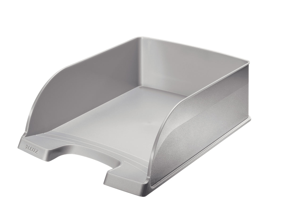 Leitz Briefkorb – mit Griffausschnitt, mit Beschriftungsfeld, matt, silber, B 255 × H 103 × T 357 mm