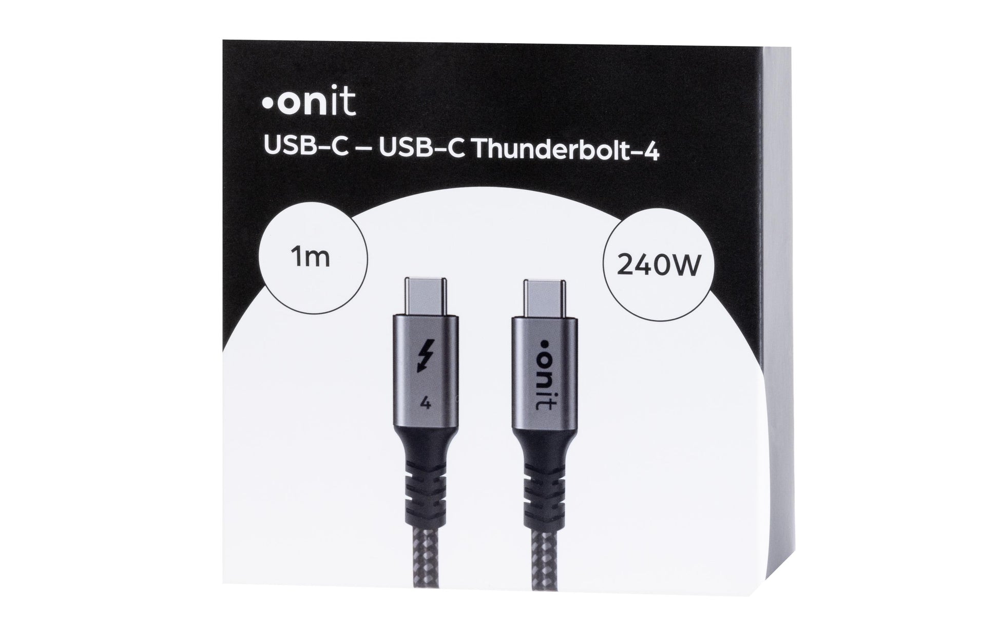 ONIT Thunderbolt 4 (USB-C) Kabel – 40 Gbit/s – 1 m – PD 240 W – 8K/60 – Textilmantel – Schwarz/Grau
