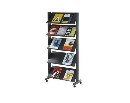 Paperflow Prospektregal Uno easyDisplays – für A4, 15 Fächer, mit Rollen, schwarz, Metall/Polystyrol