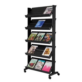 Paperflow Prospektregal Uno easyDisplays – für A4, 15 Fächer, mit Rollen, schwarz, Metall/Polystyrol
