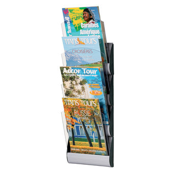 PaperFlow Wandprospekthalter 4 Fächer A4 – Polystyrol, silber – K540645