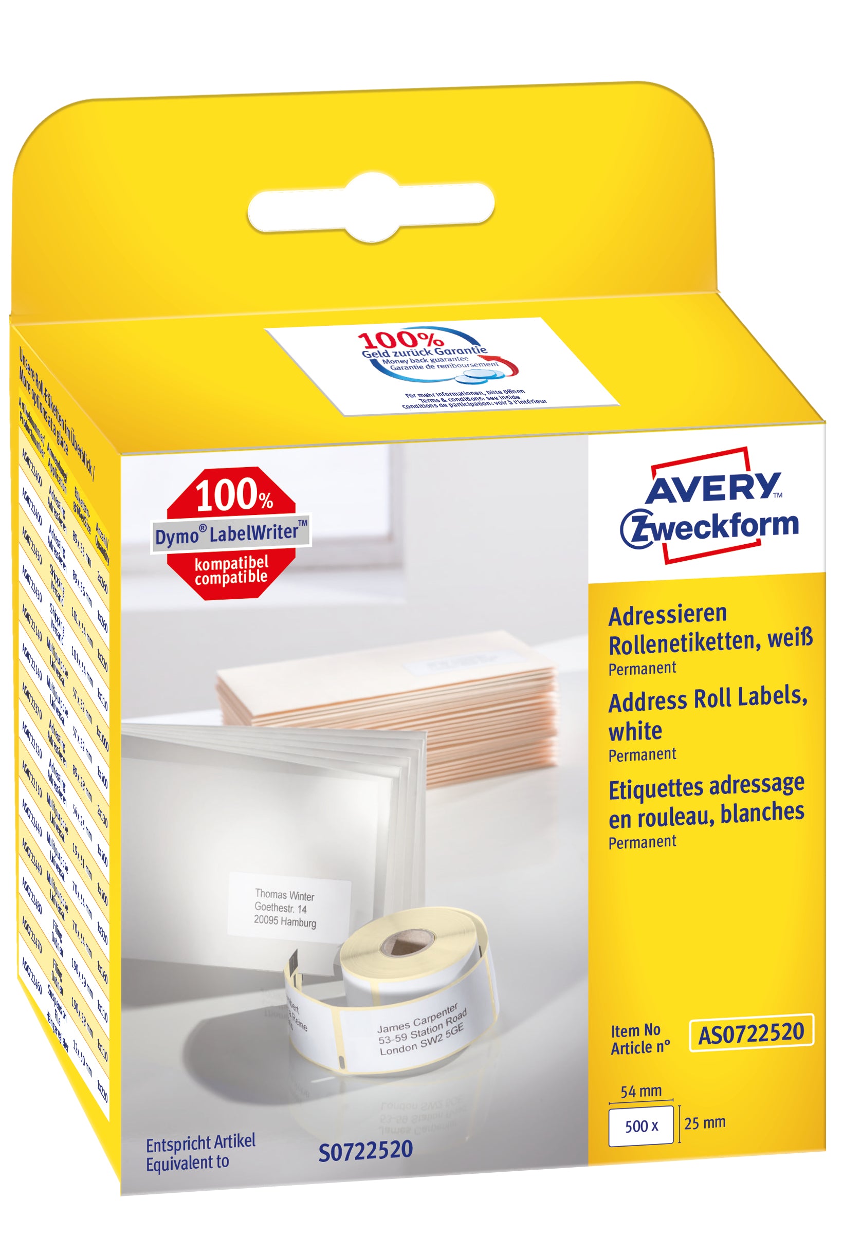 AVERY ZWECKFORM – Adress-Etiketten, 25 mm × 54 mm, weiss, Papier, permanent, 500 Stück