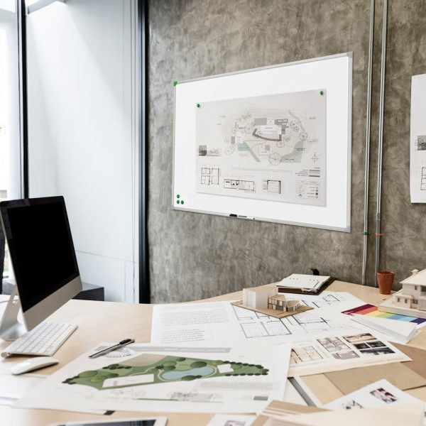 Franken Whiteboard – 120 × 90 cm, Emaille, magnetisch, Alu-Rahmen, Wandmontage, inkl. Stiftablage