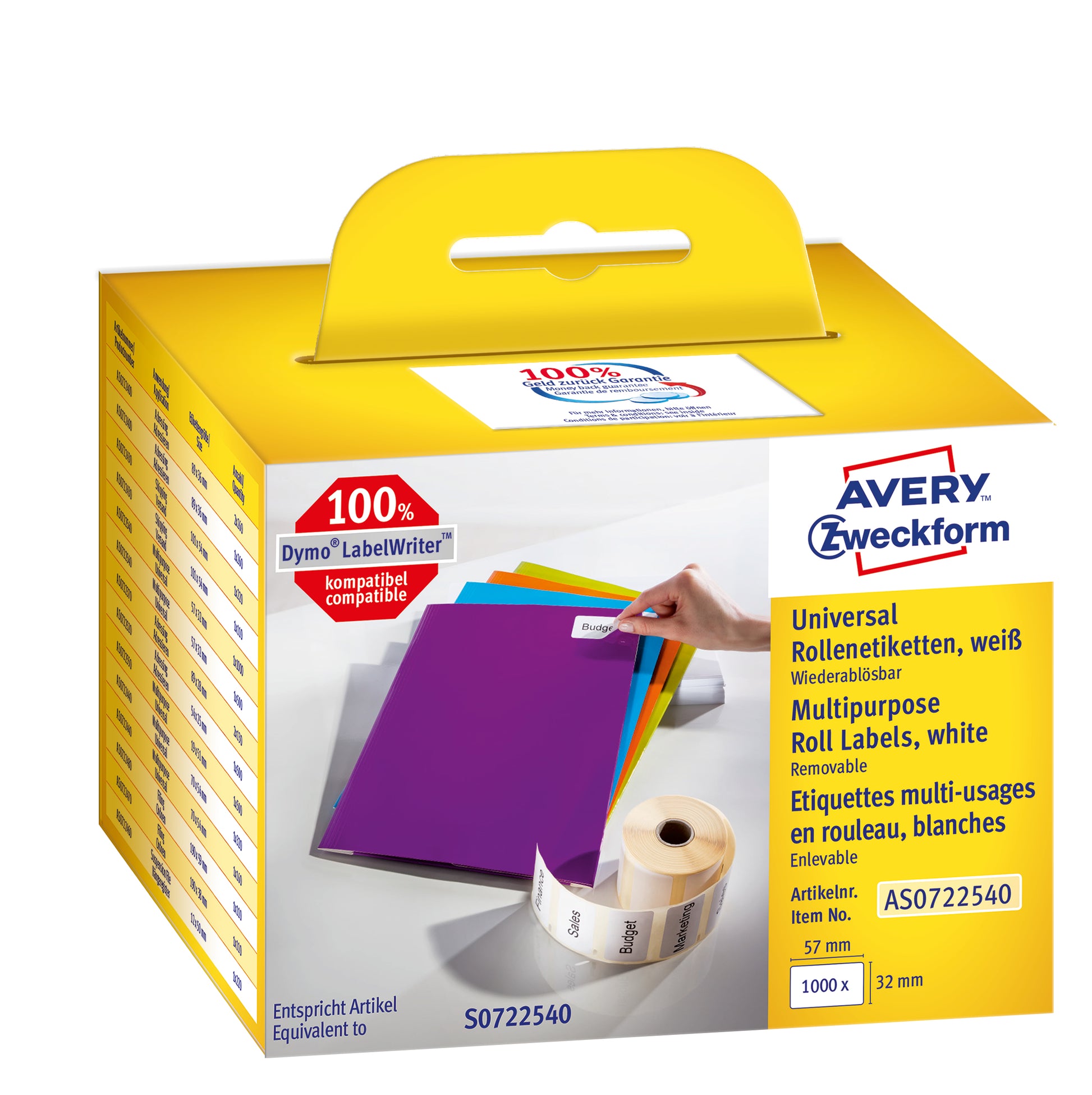 Avery Barcode-Etiketten – für Dymo LabelWriter, Seiko Smart Label Printer, 32×57 mm, 1000 Stk, ablösbar