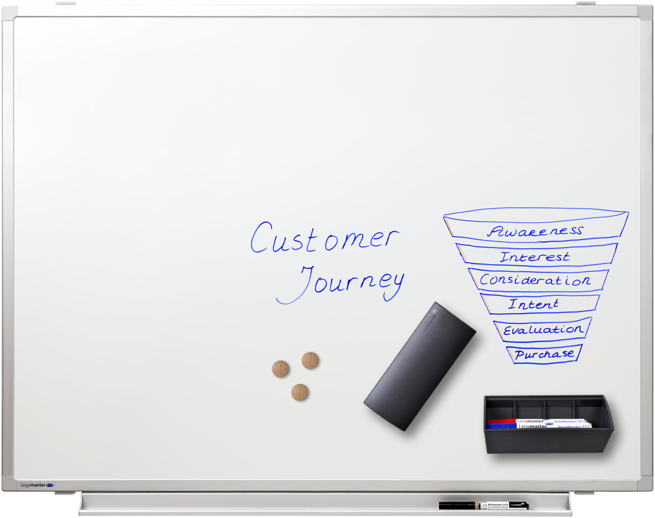 Legamaster Whiteboard – 100 × 75 cm, Emaille, magnetisch, Aluminiumrahmen, Wandmontage, inkl. Marker