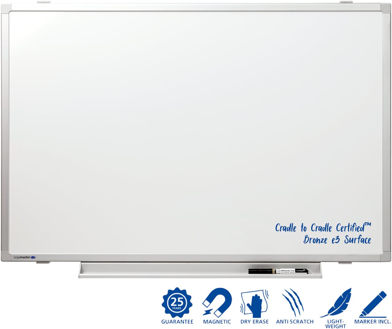 Legamaster Whiteboard – 100 × 75 cm, Emaille, magnetisch, Aluminiumrahmen, Wandmontage, inkl. Marker