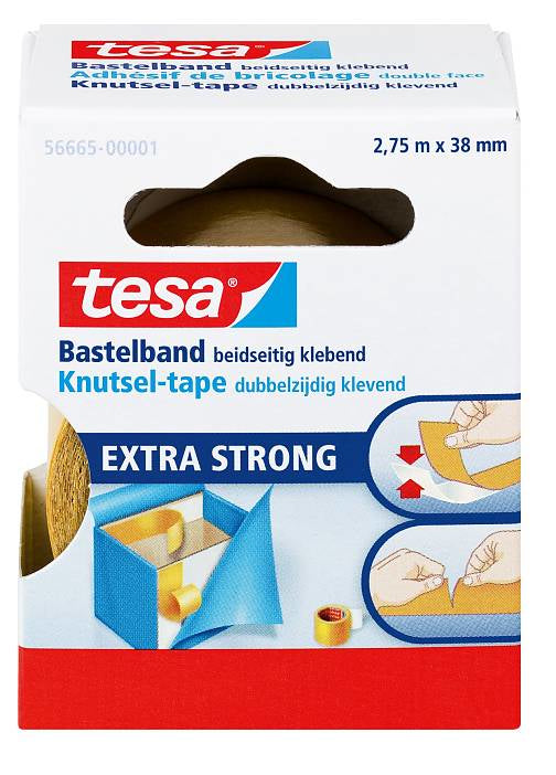 TESA Doppelseitiges Klebeband – permanent, glatt, Kunststoff, 38 mm × 2,75 m, weiss, Kern Ø 26 mm