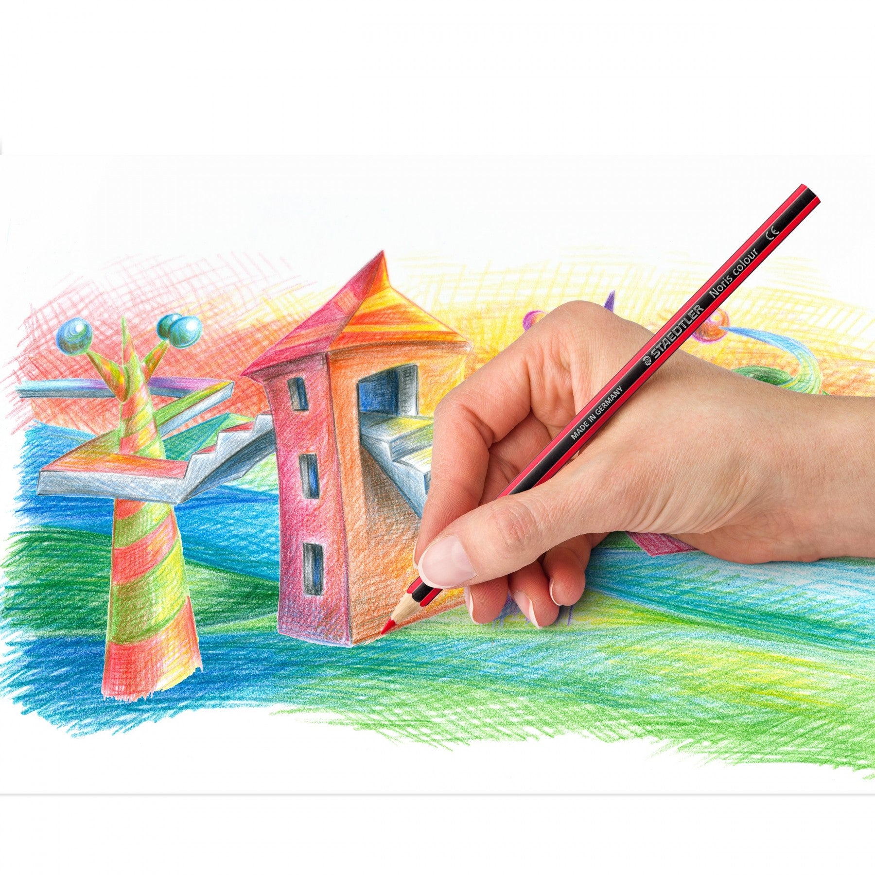 Staedtler Buntstifte Noris colour Upcycling – 12 Farben, im Kartonetui, sechskantig, PEFC
