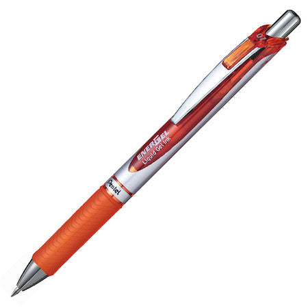 Pentel EnerGel BL77 Gelschreiber, Druckmechanik – Orange/Silber, Spitze 0,7 mm, schnelltrocknend, nachfüllbar