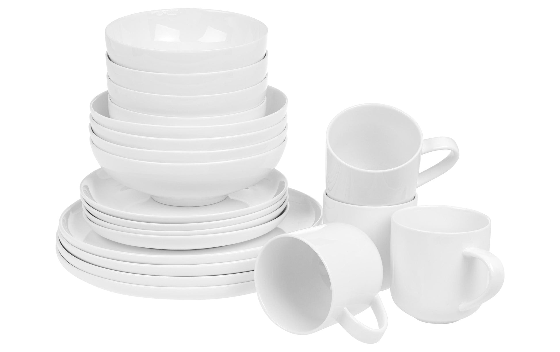 Furber. Furber Geschirrset – 20-teiliges Set, Ø 26,5 cm, Knochenporzellan, Weiss, spülmaschinenfest, mikrowellengeeignet
