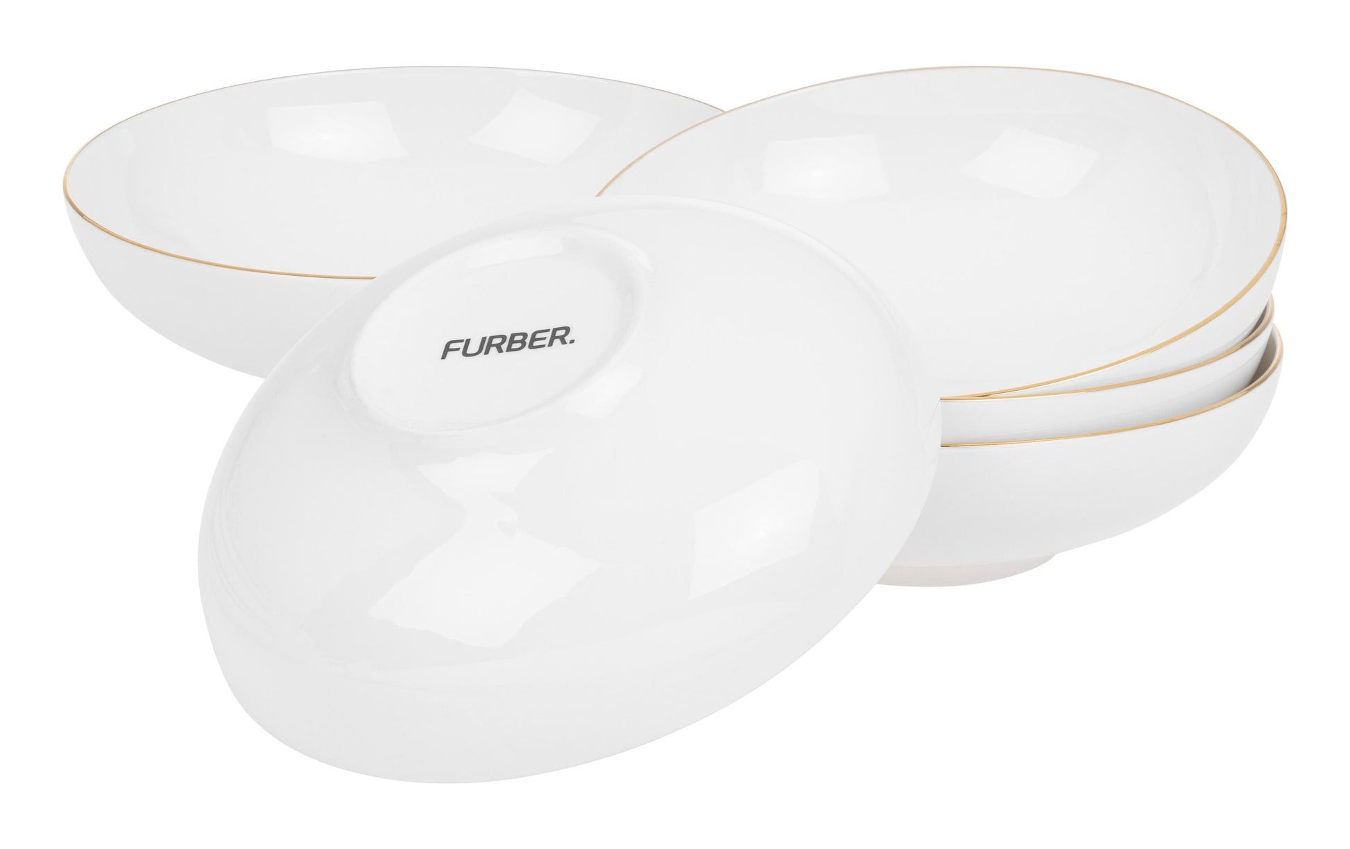 Furber. Furber Suppenschüssel – 6er Set, 800 ml, Ø 20,5 cm, Knochenporzellan, Weiss/Gold, spülmaschinenfest