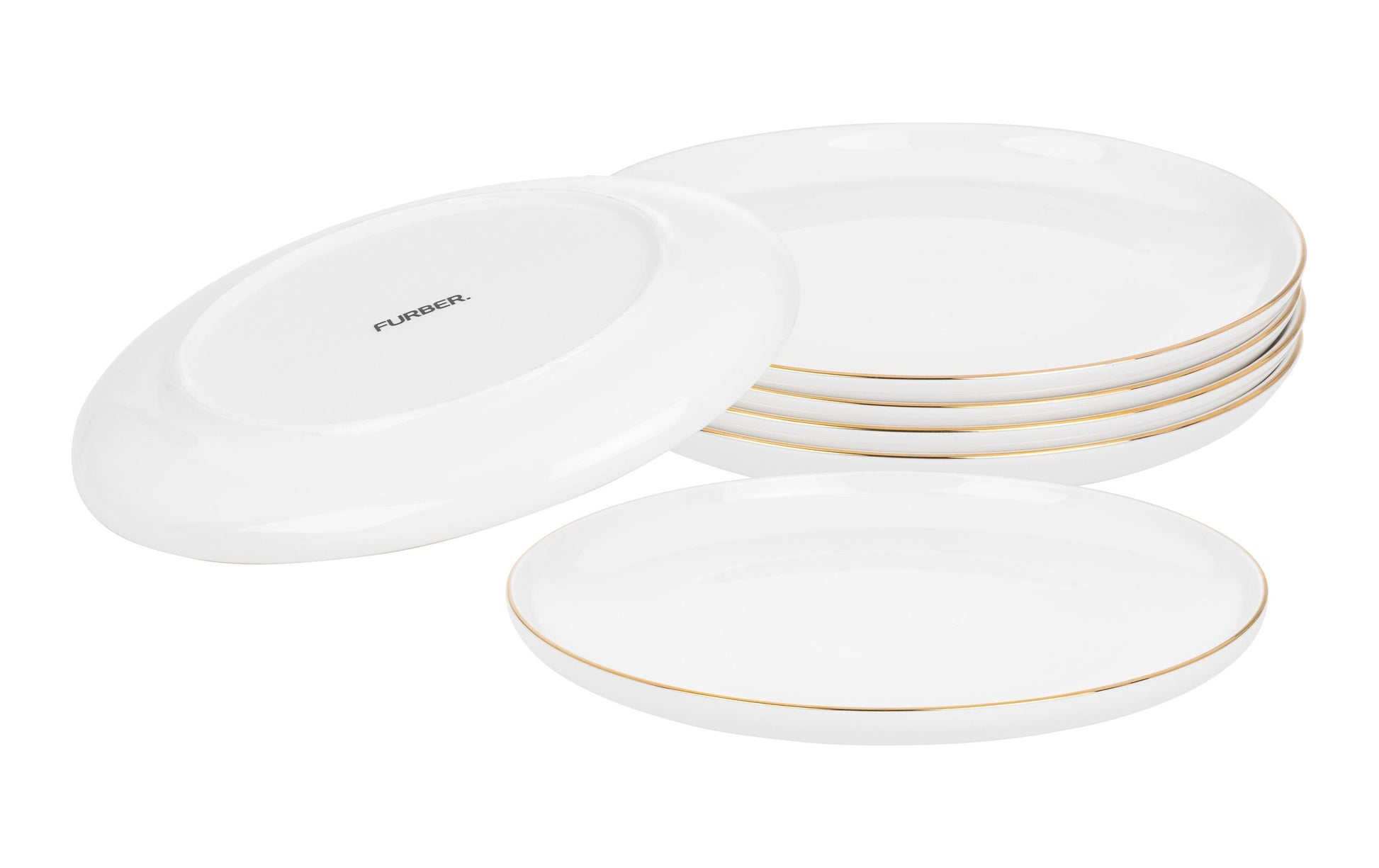 Furber. Furber Teller – 6er Set, Ø 26,5 cm, Knochenporzellan, Weiss/Gold, spülmaschinenfest