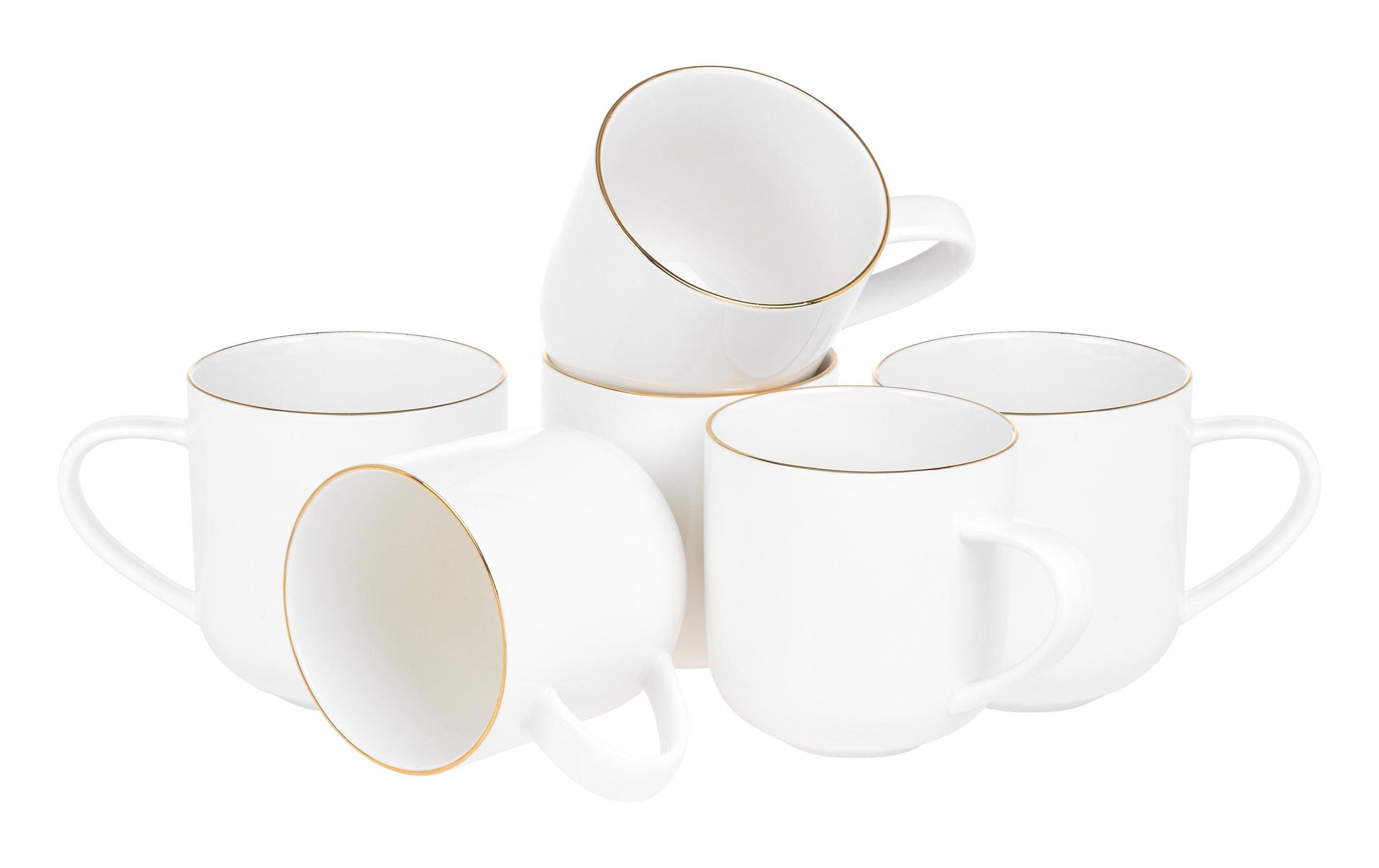 Furber. Furber Kaffeetasse 6er Set – 400 ml, Ø 9 cm, Knochenporzellan, Weiss, spülmaschinenfest
