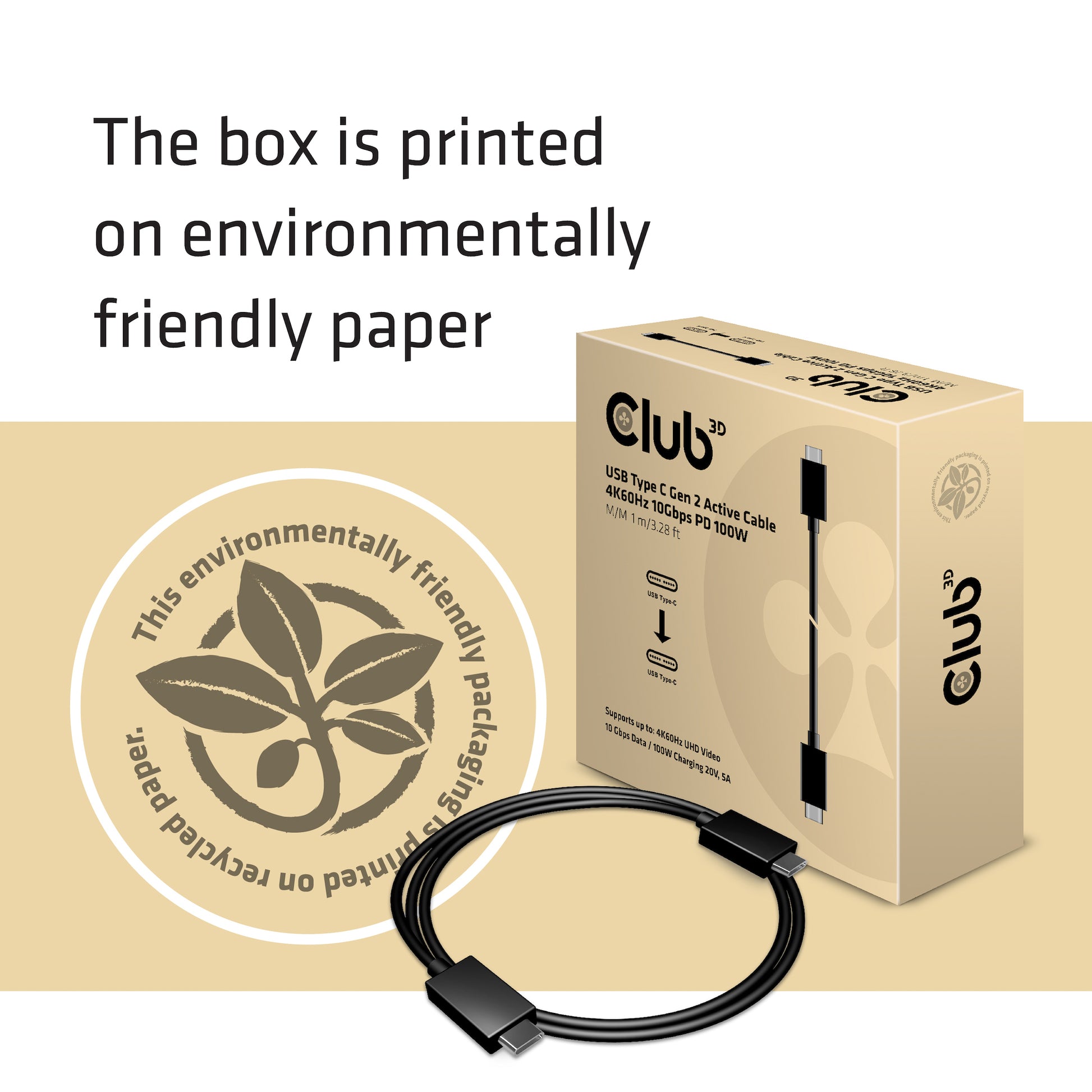 CLUB3D USB-C auf USB-C Kabel – USB 3.2 Gen 2 – 1 m – PD 100 W – Schwarz – für Windows, Mac, Chrome OS