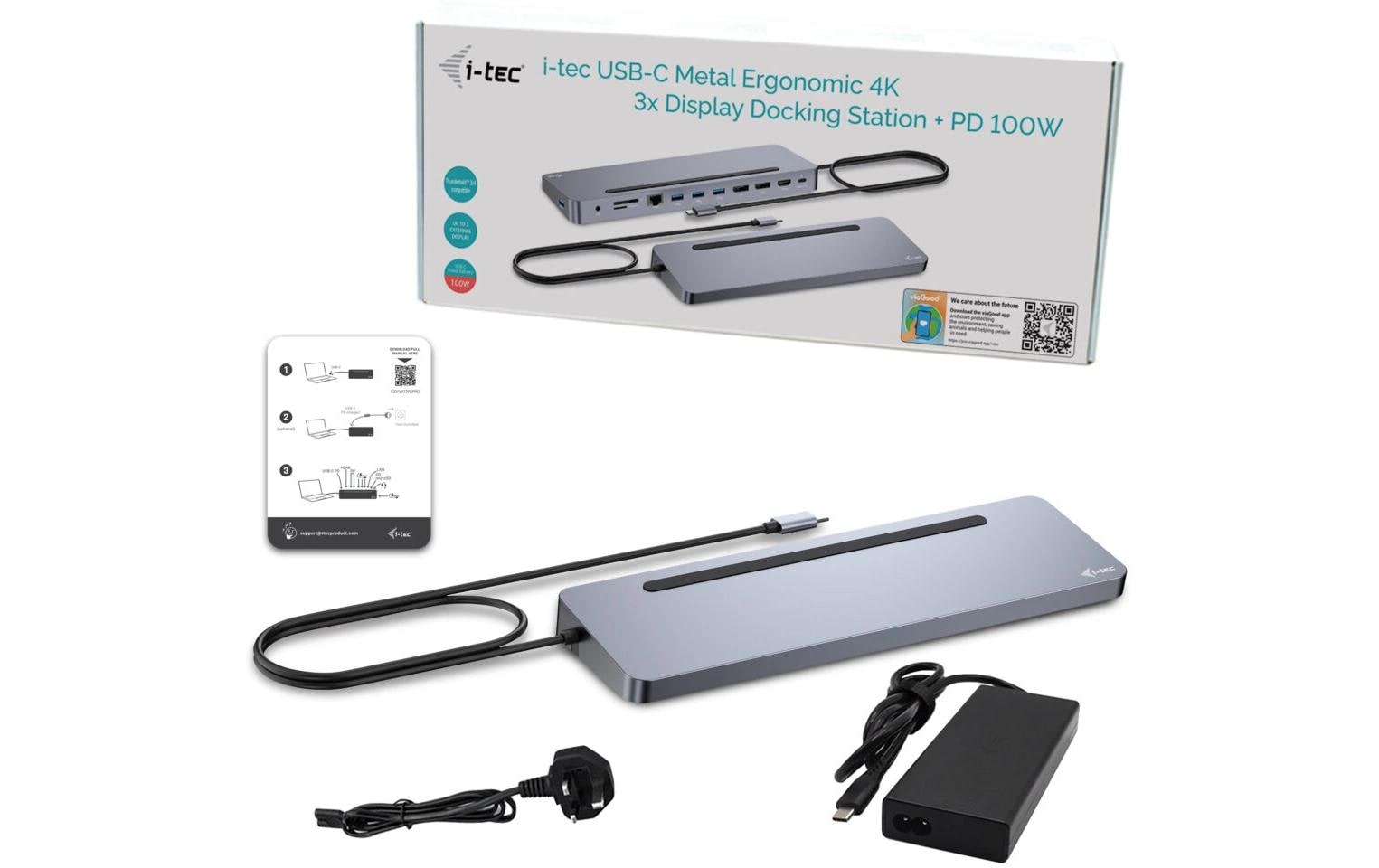 i-tec Dockingstation – USB-C, 2× DP, HDMI, 4× USB-A, 100 W PD, GbE, für Windows/Mac/ChromeOS