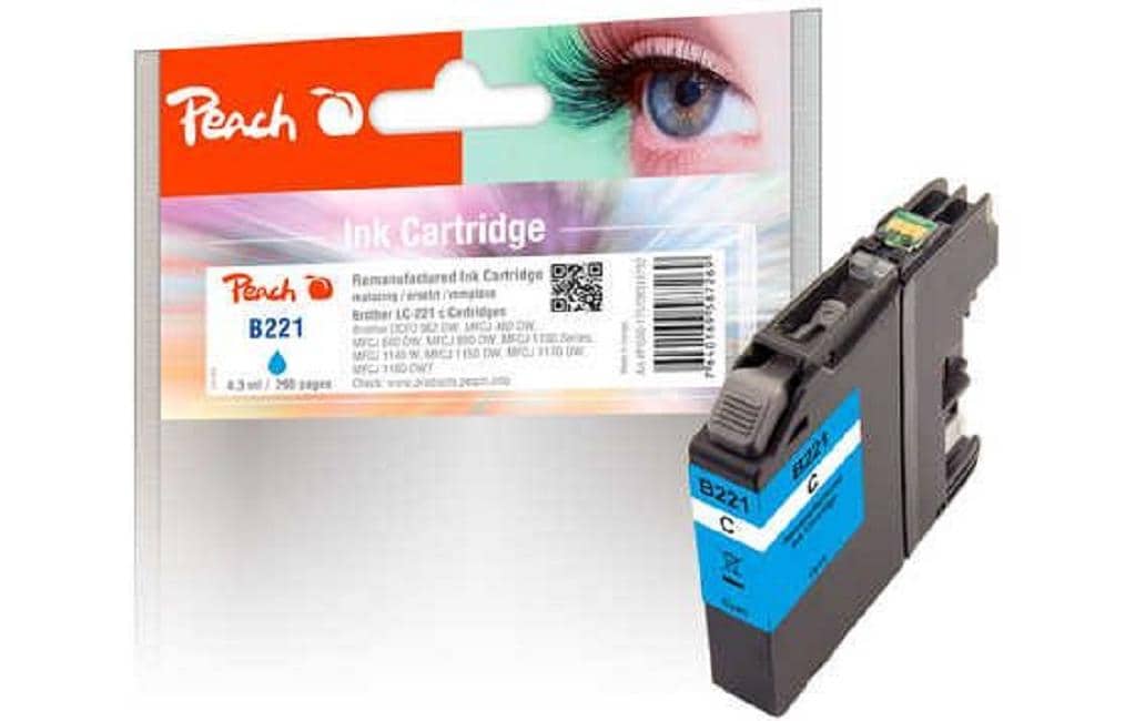 Peach LC-221C Cyan Tintenpatrone (Kompatibel) – 290 Seiten – für Brother DCP-J562DW, MFC-J480/680/880DW