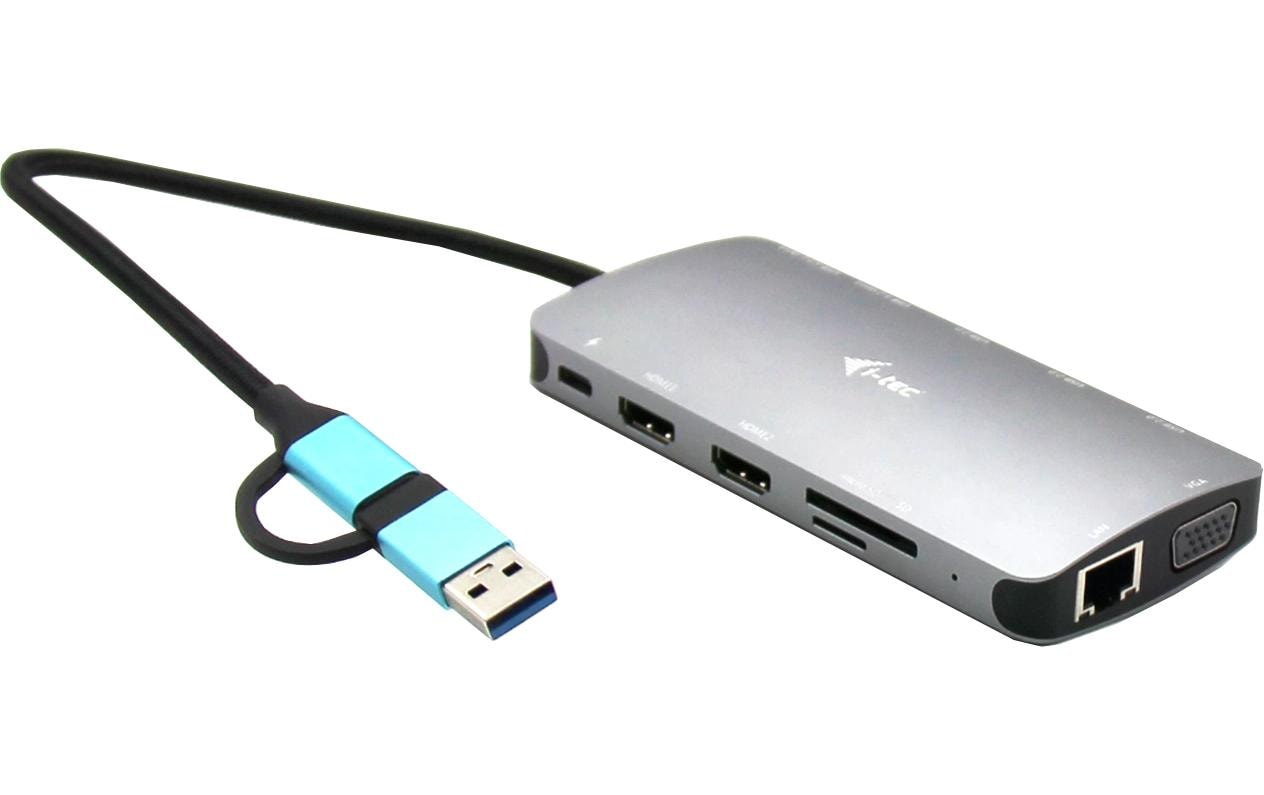 i-tec Metal Nano Dockingstation – USB-C, 2× HDMI, 1× VGA, 4× USB-A, 100 W PD, GbE, für Windows/Mac/Linux