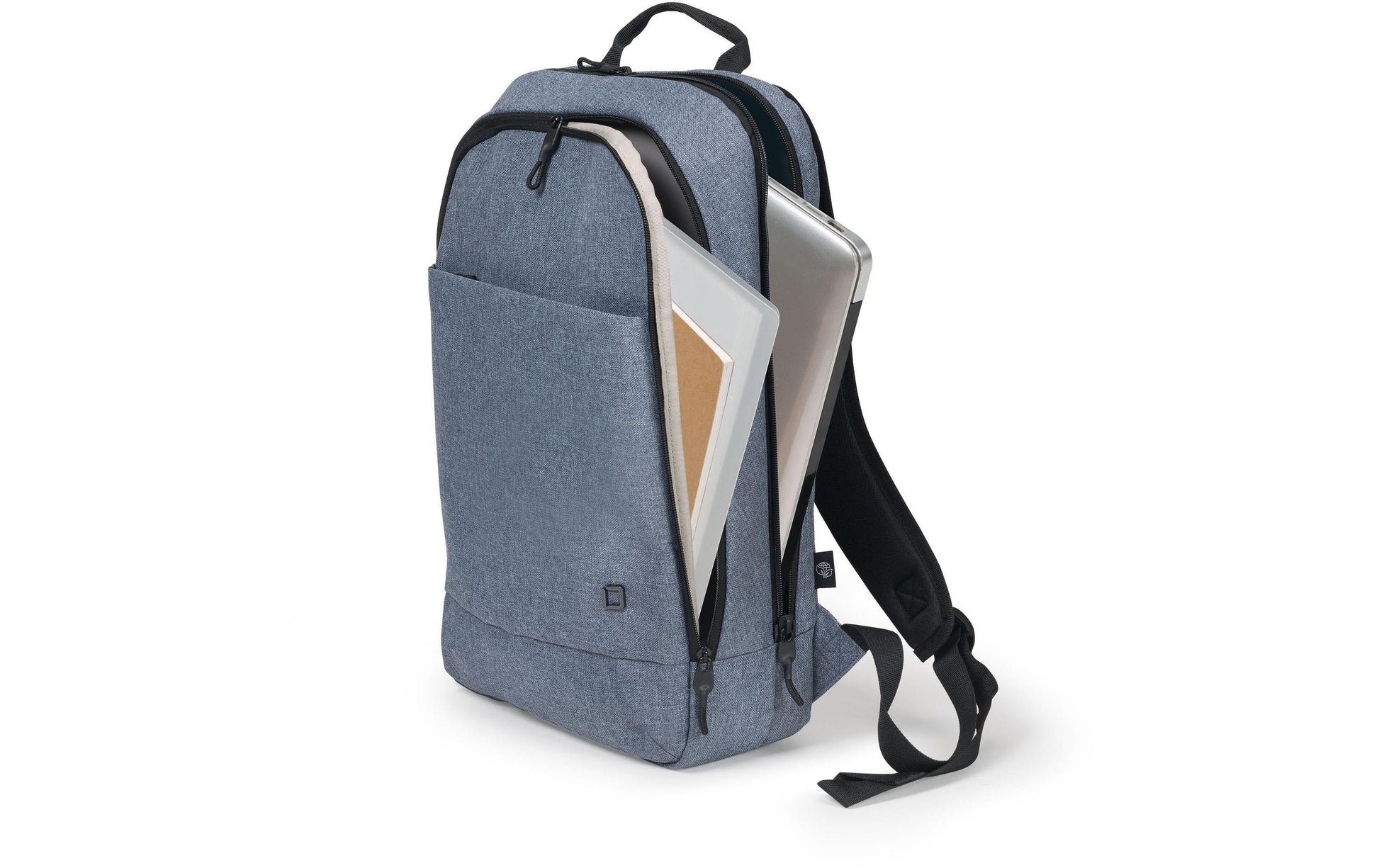 DICOTA Notebook-Rucksack Eco Backpack Slim MOTION – für 14,1", rPET-Polyester – Blue Denim, 270 × 410 × 100 mm