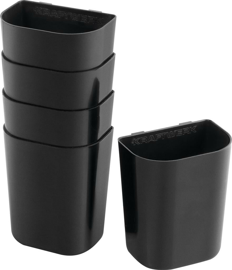 KRAFTWERK Kleinteilebox 5-teilig – Schwarz, B 75 × H 90 × T 50 mm, für Lochwand
