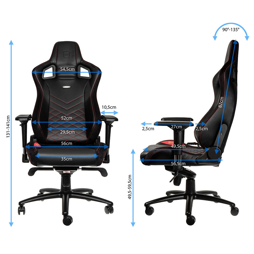 Noblechairs Gamingstuhl Epic – Sitzhöhe 49,5–59,5 cm, 120 kg, Schwarz/Rot
