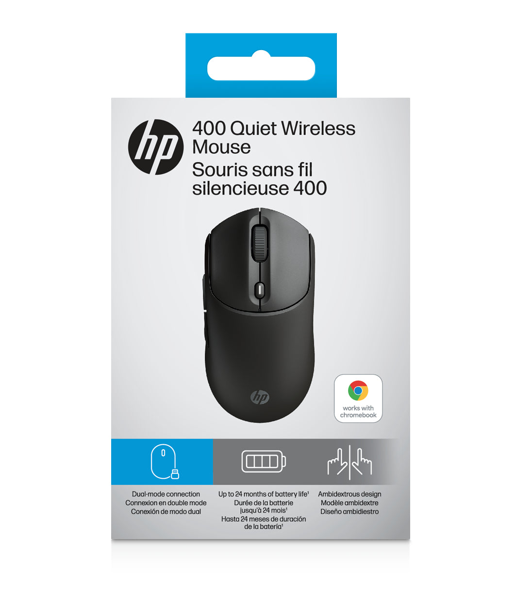 HP 400 Quiet – Maus – Kabellos (Bluetooth/2,4 GHz), 6000 DPI, beidhändig, Schwarz
