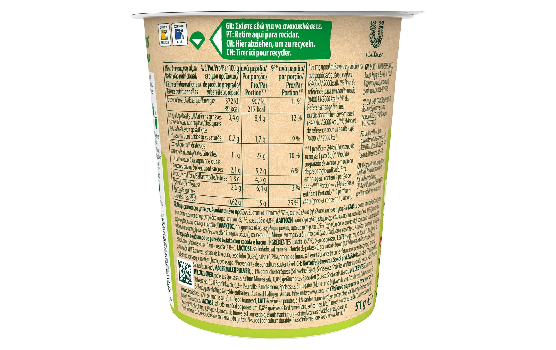 Knorr Kartoffelpüree Speck & Zwiebeln Becher – 51 g