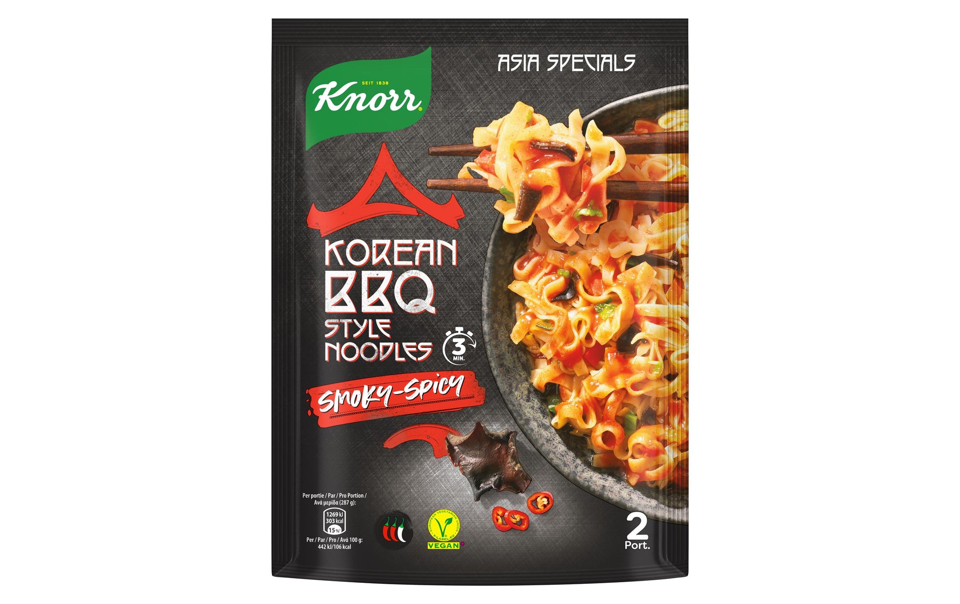 Knorr Asia Specials Instantnudeln Korean BBQ & scharf, vegan, Beutel – 135 g