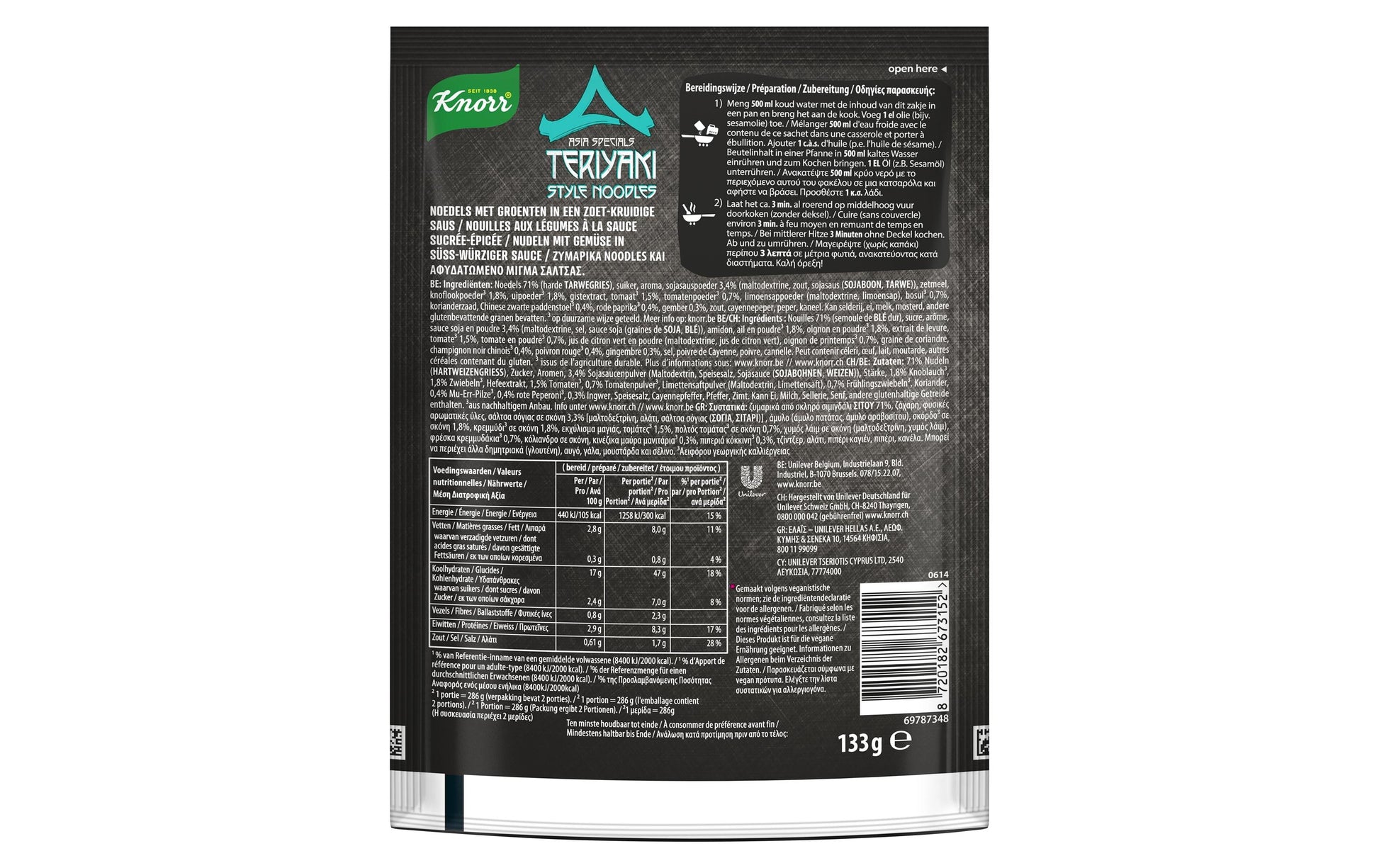 Knorr Asia Specials Instantnudeln Teriyaki & scharf, vegetarisch, Beutel – 133 g