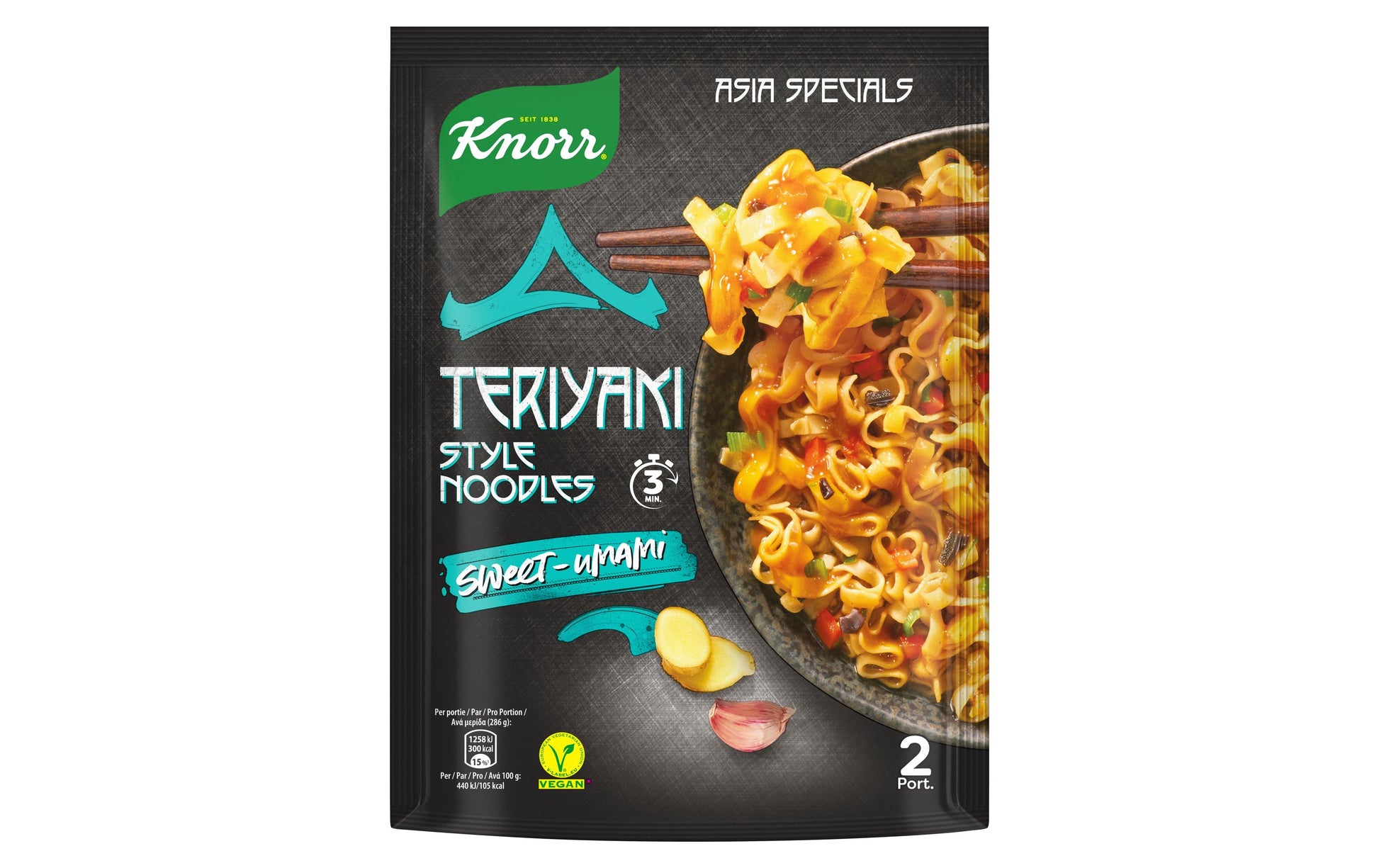 Knorr Asia Specials Instantnudeln Teriyaki & scharf, vegetarisch, Beutel – 133 g