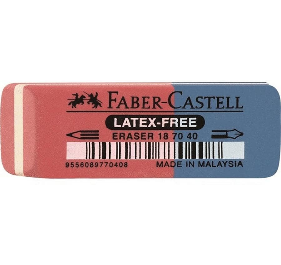 Faber-Castell Radiergummi 187040 – latexfrei, schmierfrei, 50 × 18 × 8 mm, blau, rot, 1 Stk.