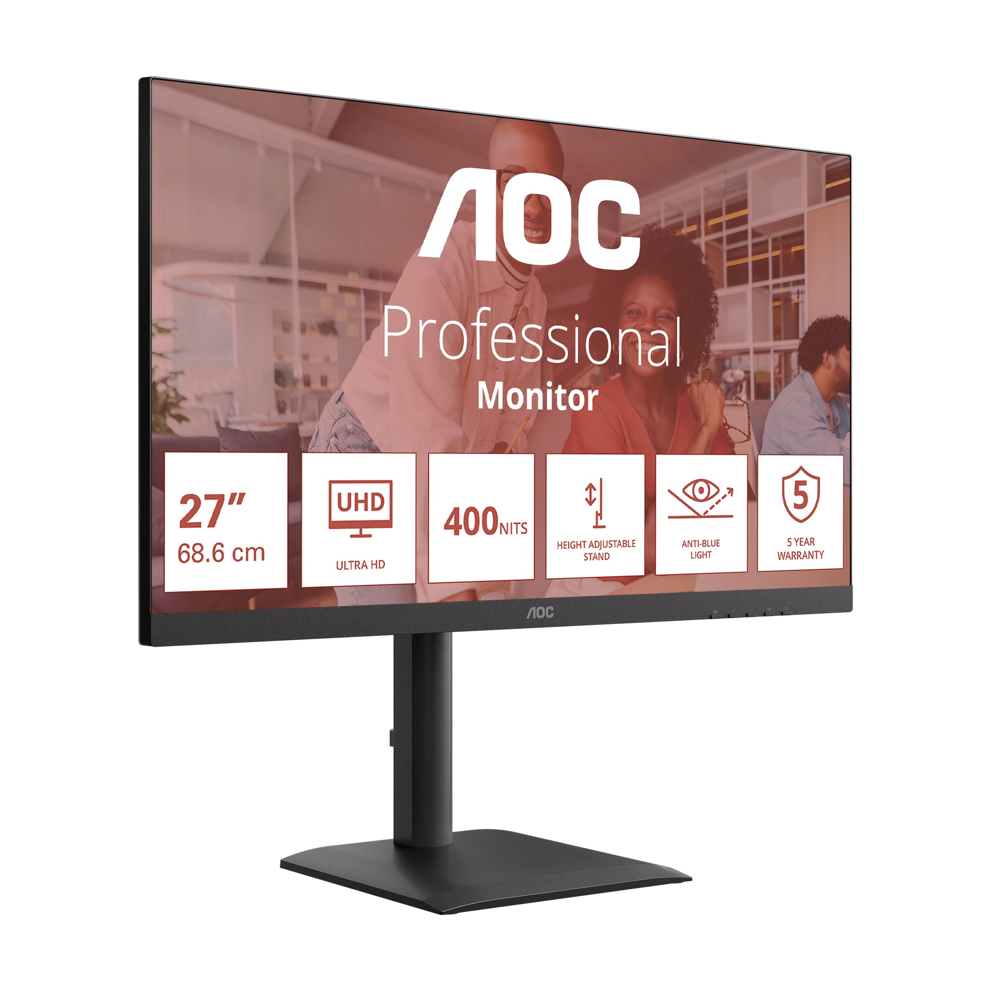 AOC U27E4CV – Monitor, 27", IPS, 60 Hz, 400 cd/m², USB-C, USB-Hub, Adaptive Sync, VESA 100 × 100, Schwarz