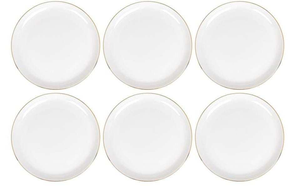 Furber. Furber Speiseteller – 6er Set, Ø 21 cm, Knochenporzellan, Weiss/Gold, spülmaschinenfest