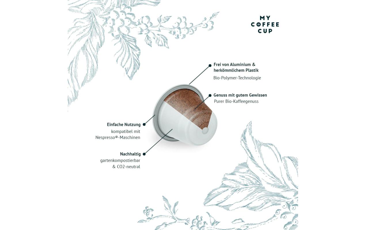 My Coffee Cup Lungo Bellissimo – Kapseln für Nespresso – Bio, Intensität 7, 100 Kapseln