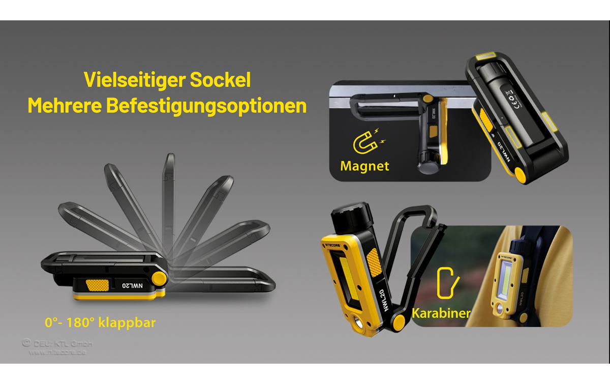 Nitecore Arbeitsleuchte NWL20 – 600 lm, Akku 5000 mAh, 93 m Leuchtweite, Max. Laufzeit 78 h, IPX5