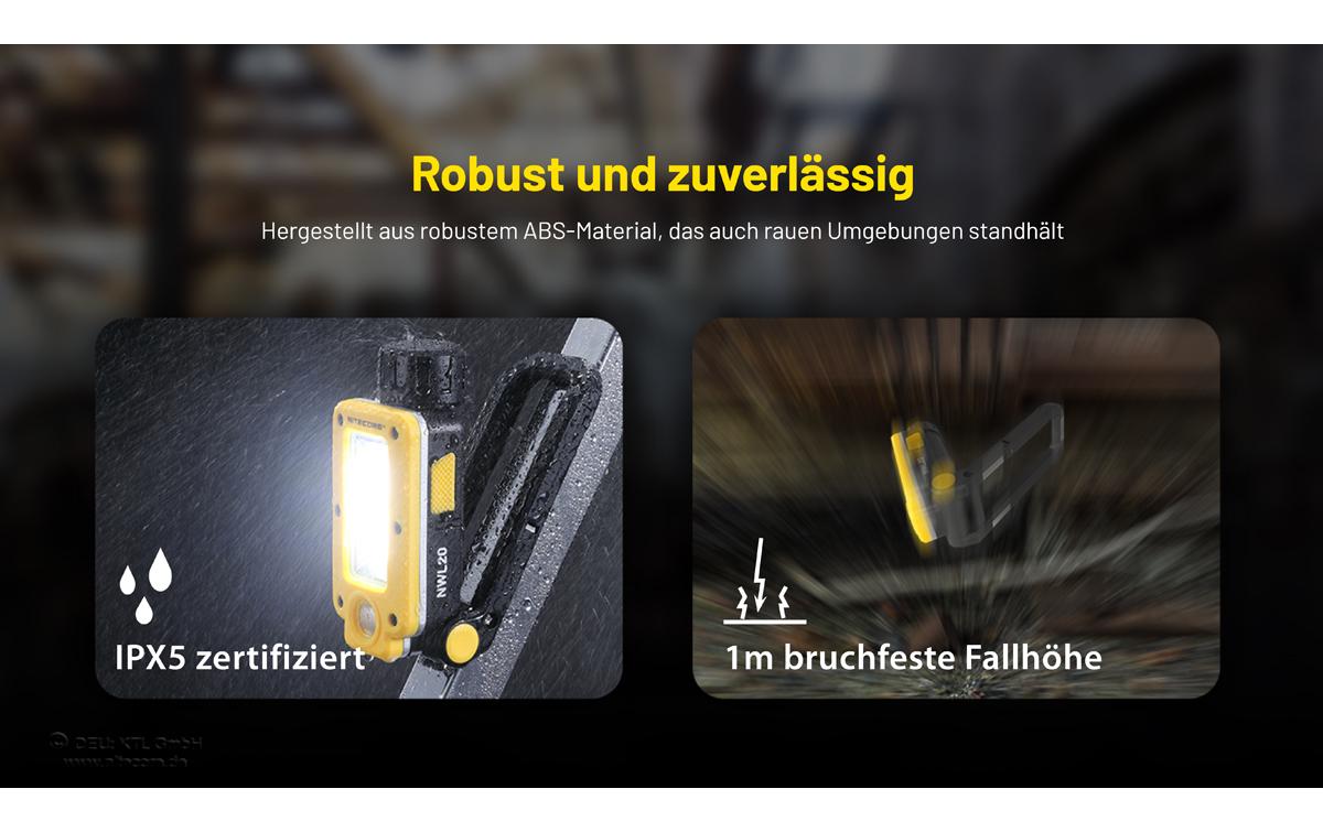 Nitecore Arbeitsleuchte NWL20 – 600 lm, Akku 5000 mAh, 93 m Leuchtweite, Max. Laufzeit 78 h, IPX5