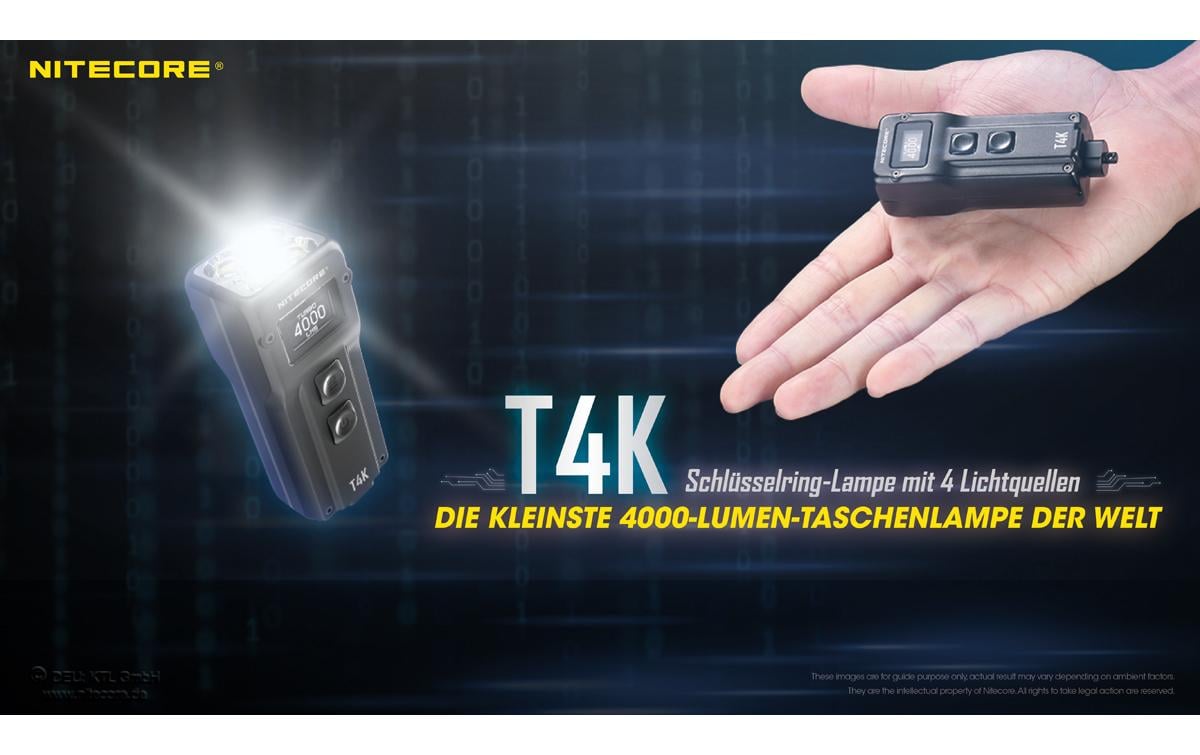 Nitecore Taschenlampe T4K – 4000 lm, 209 m, IP54, USB, 5 Stufen – Schwarz