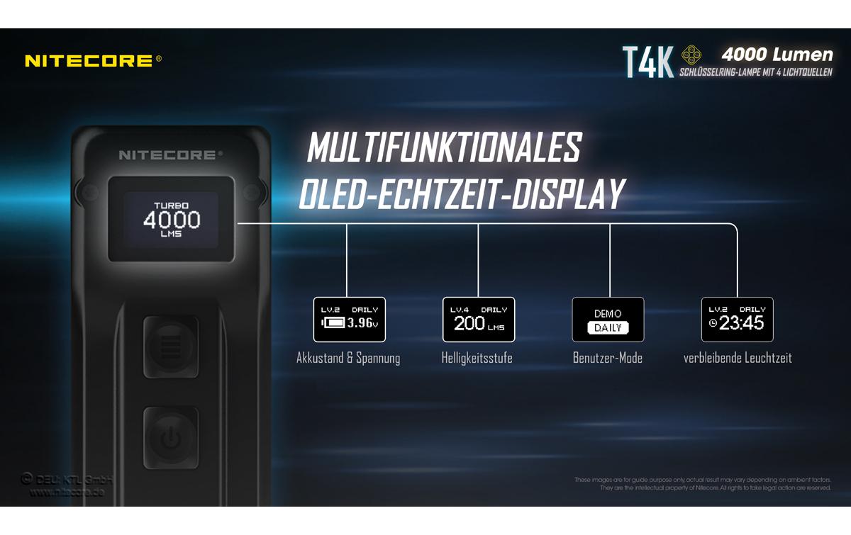Nitecore Taschenlampe T4K – 4000 lm, 209 m, IP54, USB, 5 Stufen – Schwarz