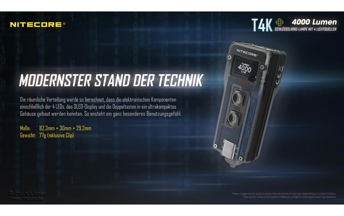 Nitecore Taschenlampe T4K – 4000 lm, 209 m, IP54, USB, 5 Stufen – Schwarz