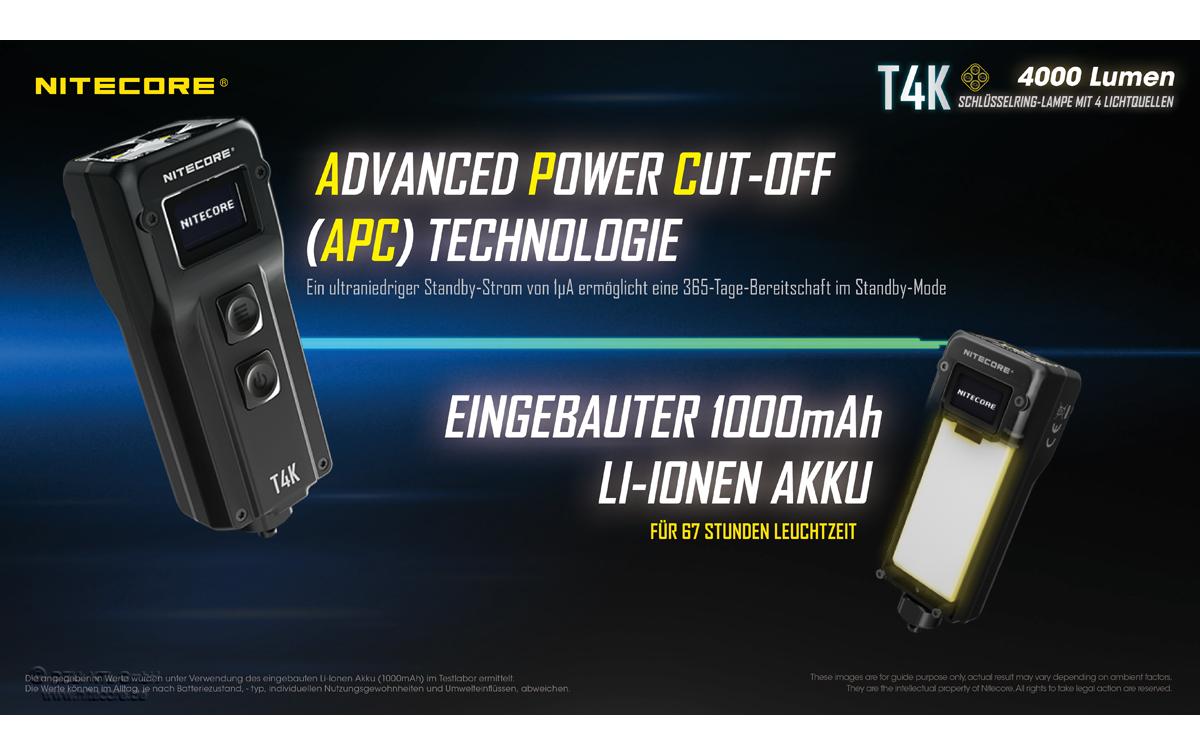 Nitecore Taschenlampe T4K – 4000 lm, 209 m, IP54, USB, 5 Stufen – Schwarz