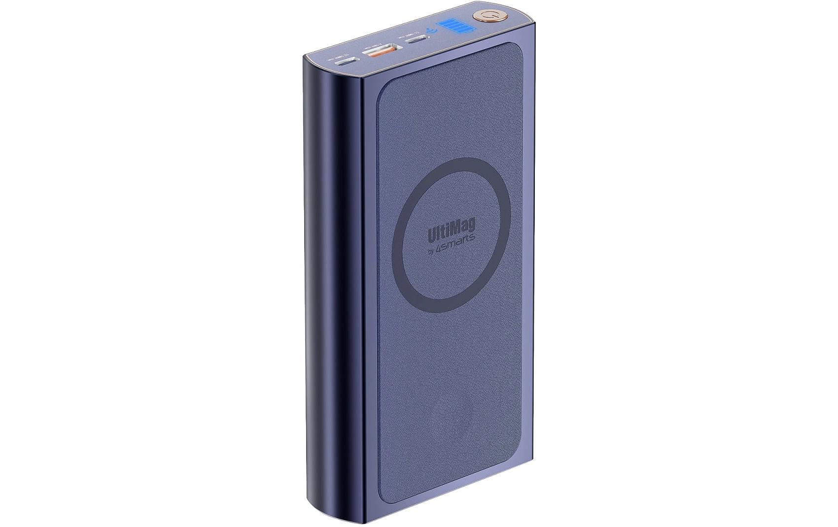 4smarts Powerbank 24000 mAh, PD 100 W, 2× USB-C, 1× USB-A, kabelloses Laden, Durchgangsladung, blau