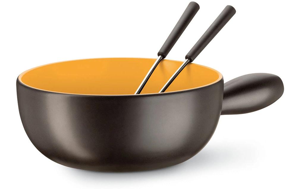 Koenig Fondue-Set B02179 – Steingut, 2 l, 6 Gabeln, elektrisch – Anthrazit/Goldgelb