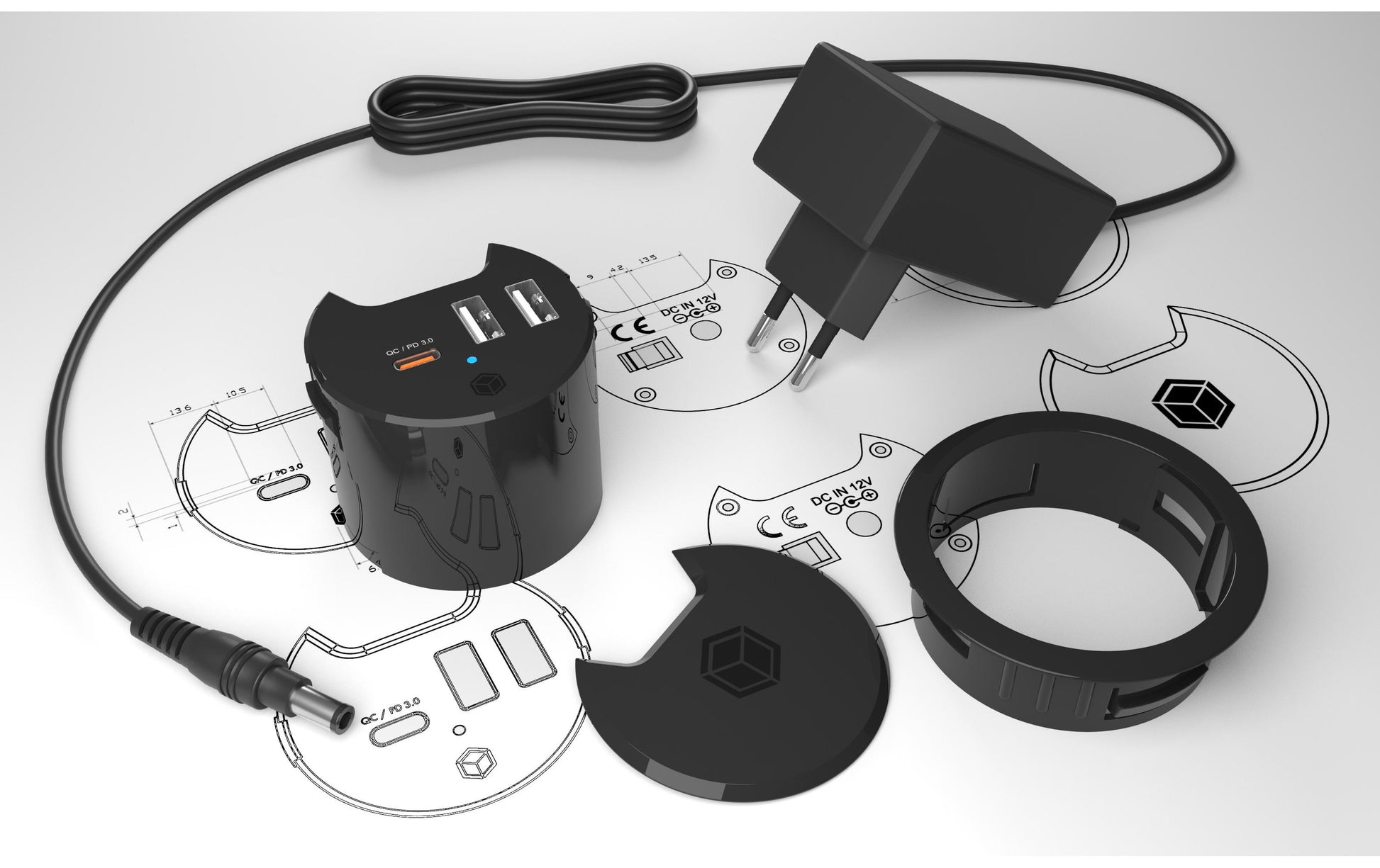 RaidSonic IB-1407 USB-Hub – USB-C, 2× USB-A