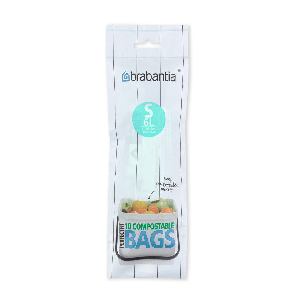 Brabantia Kompostierbeutel PerfectFit – 6 l, mit Zugband, PE, grün, 380 × 395 mm, 10 Stk