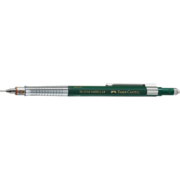 Faber-Castell TK-Fine Vario L Druckbleistift – 0,5 mm – Metall – Grün/Silber – mit Radierer – 1er-Pack
