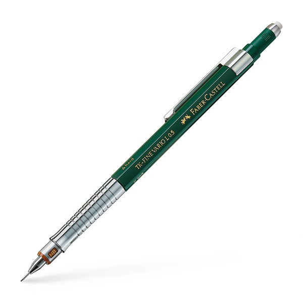 Faber-Castell TK-Fine Vario L Druckbleistift – 0,5 mm – Metall – Grün/Silber – mit Radierer – 1er-Pack