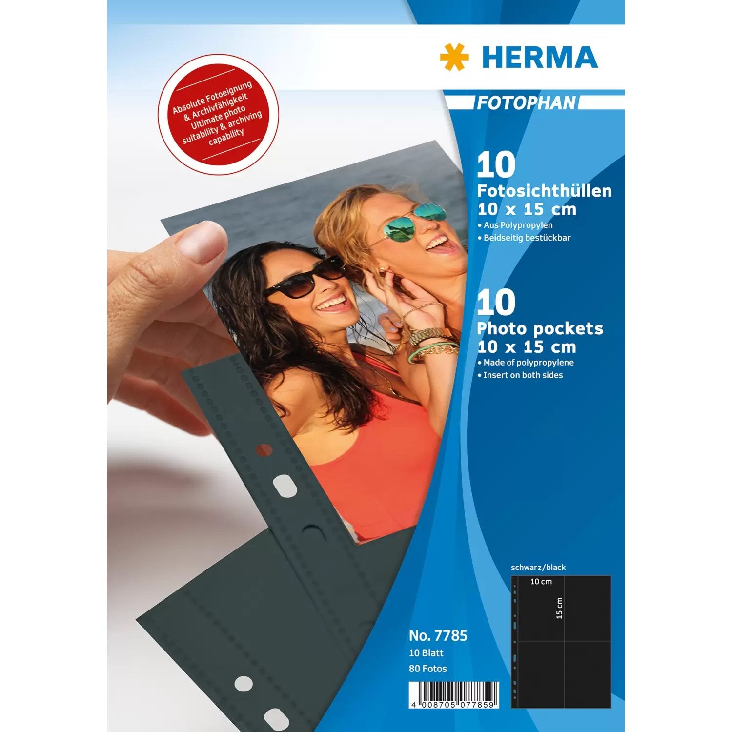 HERMA Sichtmappe für Fotos 10×15 cm – Schwarz, Kunststoff, Glänzend, 10er-Pack
