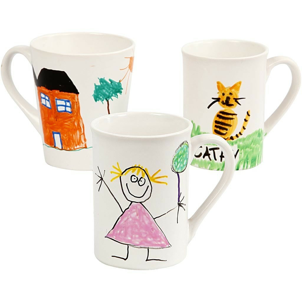 Creativ Company Bastelset Porzellantassen Porzellanmalerei – 48 Tassen, 12 Porzellanmalstifte